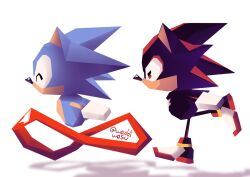  2boys animal_ears animal_nose closed_eyes commentary english_commentary furry furry_male gloves low_poly male_focus multiple_boys official_style red_eyes running shadow_the_hedgehog shoes simple_background sonic_(series) sonic_r sonic_the_hedgehog sonic_the_hedgehog_(classic) waddiwasu white_background white_gloves 