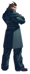  1boy absurdres brown_hair crossed_arms edaki_shin&#039;ya from_behind full_body gakuran game_cg highres justice_gakuen kazama_daigo looking_to_the_side male_focus moero!_justice_gakuen non-web_source official_art scar scar_across_eye scar_on_face school_uniform simple_background solo spiked_hair standing white_background 
