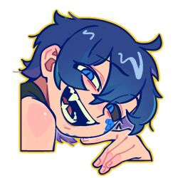  anime_coloring blue_eyes blue_hair cartoonized dragon_boy idea jewelry multicolored_hair open_mouth portrait procreate_(medium) sharp_teeth sticker tattoo teeth toon_(style) 