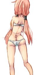  1girl alchemist_(ragnarok_online) ass back bra commentary_request feet_out_of_frame from_behind hair_tubes low_twintails meiko_(nattu303) panties pink_hair ragnarok_online simple_background solo standing twintails underwear white_background white_bra white_panties 