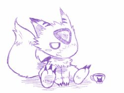  claws coffee_mug cup digicore_interface digimon digimon_(creature) dorumon monochrome mug sketch tail wings  rating:General score:0 user:Chaos11