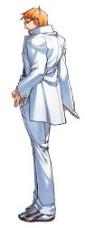  1boy absurdres edaki_shin&#039;ya gakuran game_cg glasses highres jacket justice_gakuen kagami_kyousuke male_focus moero!_justice_gakuen non-web_source official_art open_clothes open_jacket orange_hair school_uniform shoes short_hair simple_background sneakers solo standing white_background white_gakuran 