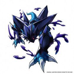  armor blue_skin colored_skin corruption digimon highres looking_at_viewer magnamon_(battle_park) red_eyes simple_background white_background  rating:General score:1 user:Chaos11