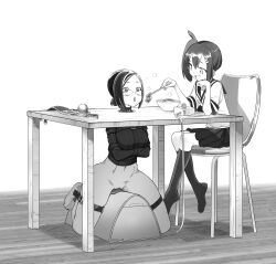  2girls absurdres bdsm blush bottomless chair commission eudetenis feeding food forced_orgasm full_body glasses highres indoors long_hair monochrome mother_and_daughter multiple_girls noodles pleated_skirt pussy ramen riding_machine sailor_collar sayuri_(pretzelfan) school_uniform second-party_source serafuku sex_machine short_sleeves sitting skirt straitjacket sybian table tagme wooden_floor yuri yuriko_(pretzelfan) 