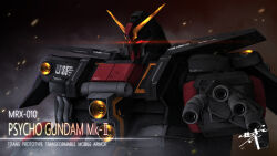  3d aiming aiming_at_viewer beam_cannon character_name color_variation commentary_request derivative_work english_text finger_cannon gundam gundam_zz machinery mecha mecha_focus mobile_suit psycho_gundam_mk_ii realistic robot science_fiction serike_w signature titans_(gundam) upper_body v-fin zeta_gundam zeta_gundam_define 