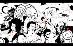  00s 3girls 6+boys bad_id bad_pixiv_id highres maki_(seto_no_hanayome) masa masa_(seto_no_hanayome) monochrome multiple_boys multiple_girls sakura_sora seto_gouzaburou seto_no_hanayome seto_ren seto_sun shark_fujishiro spot_color 
