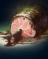  bone capcom food gravy ham lowres meat monster_hunter_(series) realistic steam  rating:Sensitive score:8 user:damaramu