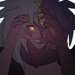  blue_hair blue_lips claws colored_skin demon_girl duel_monster facial_mark heart heart_hands messy_hair multicolored_hair orange_eyes pink_skin smile spiked_hair ta6ypaaa third_eye white_hair yu-gi-oh! yu-gi-oh!_gx yubel 