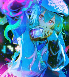 1boy arknights blue_hair braid long_hair long_sleeves male_focus mizuki_(a_player_forever)_(arknights) mizuki_(arknights) namie-kun official_alternate_costume pink_eyes solo