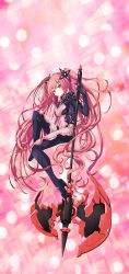 1girl absurdly_long_hair absurdres adapted_costume blush bodysuit commission cosplay date_a_live full_body hair_ornament halberd high_heels highres holding holding_polearm holding_weapon incredibly_absurdres itsuka_kotori iwashi_dorobou_-r- leotard long_hair looking_at_viewer mouth_hold neptune_(series) next_purple next_purple_(cosplay) pixiv_commission polearm red_eyes red_hair see-through_clothes see-through_leotard solo very_long_hair weapon rating:Sensitive score:5 user:danbooru