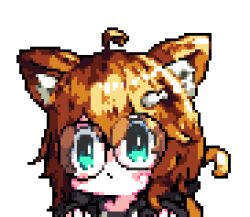  1girl ahoge animal_ears animated animated_gif black-framed_eyewear brown_hair cat_ears cat_girl cat_tail commission downvote_(downvote_me) fish_hair_ornament glasses green_eyes hair_ornament looking_at_viewer original round_eyewear short_hair simple_background solo tail white_background  rating:General score:7 user:danbooru