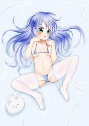 1girl angora_rabbit bad_anatomy bikini blue_eyes blue_hair breasts cameltoe female_focus gochuumon_wa_usagi_desu_ka? hair_ornament kafuu_chino long_hair matching_hair/eyes micro_bikini navel pyonpyonmaru rabbit small_breasts solo spread_legs swimsuit thighhighs tippy_(gochiusa) tippy_(gochuumon_wa_usagi_desuka?) underboob x_hair_ornament rating:Questionable score:9 user:danbooru