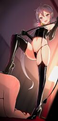  1boy 1girl absurdres akebono_(kancolle) all_fours alternate_costume bad_source bdsm bell black_boots black_gloves black_panties blurry blurry_background bondage_outfit boots breasts commission dominatrix elbow_gloves evil_smile femdom flower from_below gloves hair_bell hair_flower hair_ornament hetero high_heel_boots high_heels highleg highleg_panties highres holding holding_riding_crop holding_whip indoors jingle_bell kantai_collection katsuten lamp latex latex_boots latex_gloves latex_panties long_hair navel open_mouth panties purple_eyes purple_hair riding_crop sadism side_ponytail skeb_commission skindentation small_breasts smile speech_bubble stepped_on stiletto_heels textless_version thigh_boots thong underwear very_long_hair whip whip_marks 