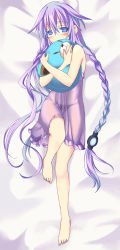  10s 1girl barefoot bed blue_eyes blue_hair blush braid dakimakura_(medium) dogoo doll feet female_focus gradient_hair gust hair_ornament highres lingerie long_hair lying matching_hair/eyes minagi multicolored_hair nail_polish neptune_(neptunia) neptune_(series) nippon_ichi hugging_object panties pillow pillow_hug power_symbol-shaped_pupils purple_hair purple_heart_(neptunia) see-through_clothes sega solo stuffed_toy symbol-shaped_pupils toes twin_braids underwear very_long_hair  rating:Sensitive score:32 user:salarta
