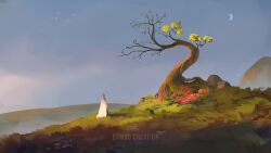  blue_sky cambocreation flock grass hill landscape leaf moon original painterly rock scenery sky tree watermark 