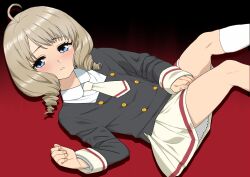  1girl ahoge blue_eyes blush cardcaptor_sakura cardcaptor_sakura_clear_card_arc grey_hair highres looking_at_viewer parted_lips ringlets school_uniform shinomoto_akiho skirt solo tomoeda_middle_school_uniform wakaho_riku 