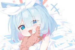 +++ 1boy 1girl anger_vein angry animal_ear_fluff animal_ears arona_(blue_archive) bare_shoulders blue_archive blue_eyes blue_hair blunt_bangs blush bow braid bright_pupils cat_ears cat_girl colored_inner_hair commentary eyes_visible_through_hair fang furrowed_brow gacha_(game_mechanic) hair_bow hair_over_one_eye halo hand_on_another&#039;s_chin kemonomimi_mode laughing loli long_bangs looking_at_viewer multicolored_hair needle_(574187457) paper_stack pink_hair pink_halo portrait pov pov_hands saliva saliva_trail sensei_(blue_archive) short_hair simple_background single_braid smile smug solo_focus tongue tongue_out two-tone_hair veins veiny_hands white_background white_bow rating:Sensitive score:37 user:danbooru