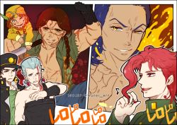  6+boys black_hair blood blood_on_face blue_eyes blue_hair braid brown_hair dark-skinned_male dark_skin devo ebony_devil gakuran grey_hair hat jean_pierre_polnareff jojo_no_kimyou_na_bouken kuujou_joutarou long_hair male_focus mannequin multiple_boys puppet red_hair rero_rero reroi rubber_soul scar scar_on_face school_uniform slime_(substance) stand_(jojo) stardust_crusaders tianel_ent topless_male yellow_eyes yellow_temperance 