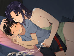  1boy 1girl age_difference breasts censored cum ejaculation handjob hetero highres ikari_shinji katsuragi_misato mosaic_censoring naked_towel neon_genesis_evangelion penis_grab reach-around shota size_difference tamabon_(koutetsu_shabondama) tears textless_version towel  rating:Explicit score:471 user:TOSJedi