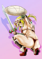  1girl armor ass bikini bikini_armor blonde_hair red_eyes swimsuit sword tagme thong weapon wedgie yagisawa_keiichi 