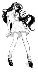 1girl closed_eyes commentary diamond_wa_kudakenai english_commentary floating_hair full_body greyscale hair_over_eyes jojo_no_kimyou_na_bouken jojo_pose long_hair monochrome neckerchief parted_lips pumpkinspicelatte school_uniform serafuku shoes short_sleeves simple_background skirt socks solo standing very_long_hair white_background yamagishi_yukako rating:Sensitive score:52 user:danbooru