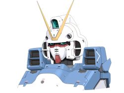  aron_e blue_eyes commentary cropped_torso gundam highres mecha mecha_focus mobile_suit no_humans robot science_fiction simple_background solo v-fin v_gundam victory_gundam white_background 