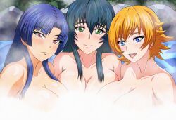  3girls breasts cleavage igawa_asagi igawa_sakura large_breasts long_hair multiple_girls taimanin_(series) taimanin_asagi taimanin_murasaki yatsu_murasaki yeezusdraw 
