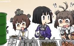  2_fuel_4_ammo_11_steel 3girls :d ahoge black_eyes black_hair blue_sailor_collar brown_eyes brown_hair commentary_request dated double_bun gloves haguro_(kancolle) hair_ornament hamu_koutarou highres jacket juliet_sleeves kantai_collection long_sleeves multiple_girls naka_(kancolle) open_mouth puffy_sleeves purple_jacket sailor_collar school_uniform serafuku shaded_face short_hair short_sleeves smile white_gloves white_sailor_collar yellow_neckwear yukikaze_(kancolle) 