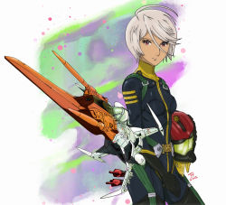  10s 1girl bodysuit cosmo_zero helmet red_eyes short_hair spacecraft uchuu_senkan_yamato uchuu_senkan_yamato_2199 white_hair yamamoto_akira  rating:Sensitive score:8 user:dbaez2