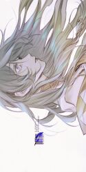  1girl 37_(reverse:1999) ancient_greek_clothes blue_eyes blue_hair eyelashes floating_hair from_side gold_choker greco-roman_clothes gyujik_qzc highres long_hair parted_lips portrait profile reverse:1999 sideways solo white_background 