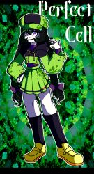  baggy_clothes black_hair braid cell_(dragon_ball) crop_top dragon_ball highres hood hoodie humanization kneehighs perfect_cell pink_eyes pleated_skirt skirt socks thick_thighs thighs twin_braids  rating:General score:9 user:ohitsjustjoker