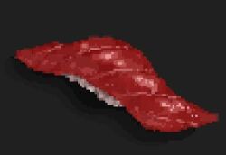  black_background fish_(food) food food_focus hisachan55cute lowres nigirizushi no_humans original pixel_art rice scenery shadow simple_background sushi tuna 