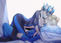 1futa 1girl absurdres artoria_pendragon_(fate) artoria_pendragon_(lancer)_(fate) blonde_hair braid braided_bun breasts cape chain chain_leash cleavage clothed_sex collar cum cum_on_body fate/apocrypha fate/grand_order fate_(series) fur_cape futa_with_female futanari futasub girl_on_top hair_bun half_up_braid highres imminent_penetration incest leash looking_at_another morgan_le_fay_(fate) morgan_le_fay_(fate/apocrypha) penis sex siblings sisters tiara veil yorukun rating:Explicit score:114 user:danbooru