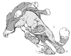  absurdres bakushi_(smys2017) commentary_request gen_7_pokemon greyscale highres horse looking_to_the_side monochrome mudsdale nintendo no_humans pokemon pokemon_(creature) running simple_background white_background 