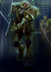  gun gundam mecha mobile_suit_gundam no_humans ondadoor robot rocket_launcher weapon zaku zaku_i zaku_ii  rating:General score:1 user:Bubcus93