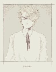  1boy aged_down bishounen black_hair dio_brando hair_over_one_eye jojo_no_kimyou_na_bouken limited_palette looking_at_viewer marimocham pale_color pale_skin phantom_blood 