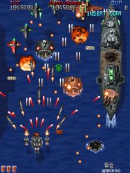  2_fuel_4_ammo_11_steel aircraft airplane cannon fake_screenshot gameplay_mechanics hai_to_hickory heads-up_display ikazuchi_(kancolle) kantai_collection military ocean parody projectile_trail raiden_(series) rensouhou-chan ship style_parody user_interface watercraft wreckage 