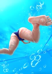  1girl air_bubble ameyuki23 ass ass_focus back barefoot bent_over bubble competition_swimsuit from_behind highres one-piece_swimsuit pool poolside submerged swimming swimsuit thick_thighs thighs underwater uriens 