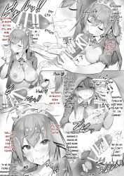 1boy 1girl :d absurdres bar_censor between_breasts blush breasts censored closed_eyes closed_mouth commentary crown cum cum_in_mouth cum_on_body cum_on_hair cum_on_tongue english_commentary english_text erection facial fellatio femdom greyscale handjob head_tilt heart heart-shaped_pupils hetero highres kotoribako large_breasts large_penis licking licking_penis long_hair milking_handjob monochrome necktie necktie_between_breasts nipples open_mouth oral pecorine_(princess_connect!) penis princess_connect! projectile_cum prostate prostate_milking smile symbol-shaped_pupils tongue tongue_out rating:Explicit score:259 user:danbooru