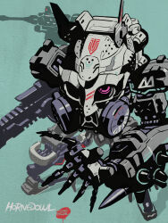  arm_up assault_rifle character_name cradle_coffin full_body gas_mask gun gyoubu_ippei high_contrast highres holding holding_gun holding_weapon horned_owl_(synduality) joints mask mecha no_humans open_hand rifle robot robot_joints signature standing synduality synduality_noir walker_(robot) weapon  rating:General score:3 user:danbooru