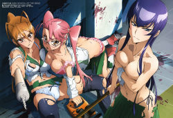 3girls absurdres ass black_panties blush bow bow_panties bra breast_hold breast_press breasts brown_hair bulge busujima_saeko butt_crack cleavage covering_breasts covering_privates downpants female_focus frilled_bra frilled_panties frills glasses highres highschool_of_the_dead large_breasts legs lingerie long_hair megami_magazine miyamoto_rei multiple_girls navel panties pink_bra pink_hair pink_panties purple_hair side-tie_panties takagi_saya tanaka_masayoshi thighhighs topless_female torn_clothes twintails underwear white_bra white_panties rating:Questionable score:177 user:danbooru