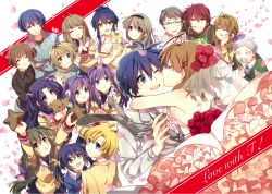  00s 6+boys 6+girls :d ;d ^_^ antenna_hair black_hair blonde_hair blue_eyes brown_eyes brown_hair casual cat character_request clannad closed_eyes dress everyone closed_eyes frills fujibayashi_kyou fujibayashi_ryou furukawa_akio furukawa_nagisa furukawa_sanae green_eyes green_hair grin hair_ornament hairband ibuki_fuuko ibuki_kouko ichinose_kotomi key_(company) kiss koumura_toshio long_hair low-tied_long_hair miyazawa_yukine multiple_boys multiple_girls okazaki_naoyuki okazaki_shino okazaki_tomoya one_eye_closed open_mouth purple_eyes purple_hair red_hair sagara_misae sakagami_tomoyo school_uniform shima_katsuki short_hair siblings silver_hair sisters smile stuffed_animal stuffed_toy sunohara_mei sunohara_youhei takumi_(scya) teddy_bear twins twintails two_side_up veil wedding_dress yellow_eyes yoshino_yuusuke 