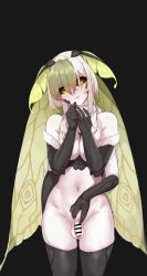 1girl absurdres arthropod_girl bar_censor black_sclera black_thighhighs blush breasts censored closed_mouth colored_sclera extra_arms fewer_digits futanari green_eyes hair_between_eyes head_tilt highres indie_virtual_youtuber insect_girl insect_wings juniper_actias large_breasts looking_at_viewer monster_girl moth_antennae moth_girl moth_wings navel nude pale_skin penis pointless_censoring solo standing steaming_body thighhighs todding virtual_youtuber wings 