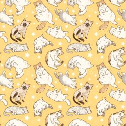  absurdres animal animal_focus calico_(pattern) calico_cat cat colorpoint commentary_request fwappecino highres no_humans original pawpads siamese_cat simple_background star_(symbol) tabby_cat too_many too_many_cats yellow_background 