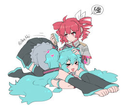 &gt;_&lt; 2girls all_fours belt black_belt black_sleeve_cuffs blue_hair bow brushing_another&#039;s_hair brushing_hair commentary_request detached_sleeves drill_hair full_body grey_jacket grey_skirt hair_bow hair_ribbon hatsune_miku jacket kasane_teto kasane_teto_(sv) long_hair long_sleeves multiple_girls nejikyuu on_lap pink_eyes pink_hair ribbon scribble seiza shoulder_belt shoulder_boards simple_background sitting skirt sleeve_cuffs synthesizer_v three-quarter_sleeves twintails utau vocaloid white_background white_bow white_ribbon yuri 