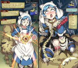  1girl absurdres ahegao bestiality blue_hair captain_kirb chain chain_leash chained clothed_sex clothes_lift cowgirl_position english_text fire_emblem fire_emblem_fates gameplay_mechanics girl_on_top highres leash lilith_(fire_emblem) nintendo pussy red_hair sex side_ponytail skirt skirt_lift slit_pupils straddling thigh_sex wolf  rating:Explicit score:78 user:MesugakiFan