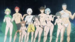  4boys 5girls animated animated_gif asufi_al_andromeda bandages bell_cranel black_hair black_hat blonde_hair blue_eyes blue_hair blunt_bangs bouncing_breasts breasts brown_eyes brown_hair cape cleft_of_venus covered_eyes dancing dungeon_ni_deai_wo_motomeru_no_wa_machigatteiru_darou_ka elf expressionless fundoshi glasses green_cape green_eyes hair_between_eyes hair_ribbon hat hat_feather hermes_(danmachi) hestia_(danmachi) hitachi_chigusa japanese_clothes kashima_ouka landing_strip_pubic_hair large_breasts liliruca_arde long_bangs long_hair looping_animation male_swimwear medium_breasts medium_hair multiple_boys multiple_girls navel nipples non-web_source nude nude_filter parted_bangs pointy_ears pubic_hair pussy red_eyes red_hair ribbon ryu_lion short_hair swaying swaying_hip swim_trunks third-party_edit twintails very_long_hair welf_crozzo white_hair 
