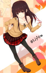  01jou 1girl bad_id bad_pixiv_id bare_shoulders blush brown_eyes brown_hair female_focus glasses highres long_hair no_bra nuko_(mikupantu) pantyhose short_hair skirt solo 