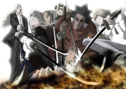 artist_request black_hair bleach blonde_hair glasses green_hair grey_hair hirako_shinji katana kuna_mashiro kurosaki_ichigo long_hair muguruma_kensei ootoribashi_roujuurou short_hair sword ushouda_hachigen weapon yadoumaru_lisa  rating:Sensitive score:15 user:hotsushi-kun