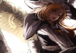  1girl berabou blonde_hair bow braid feathers female_focus hair_bow hat kirisame_marisa kirisame_marisa_(seihou) long_hair md5_mismatch one_eye_closed resized seihou shuusou_gyoku smile solo tongue tongue_out touhou wings witch_hat yellow_eyes 